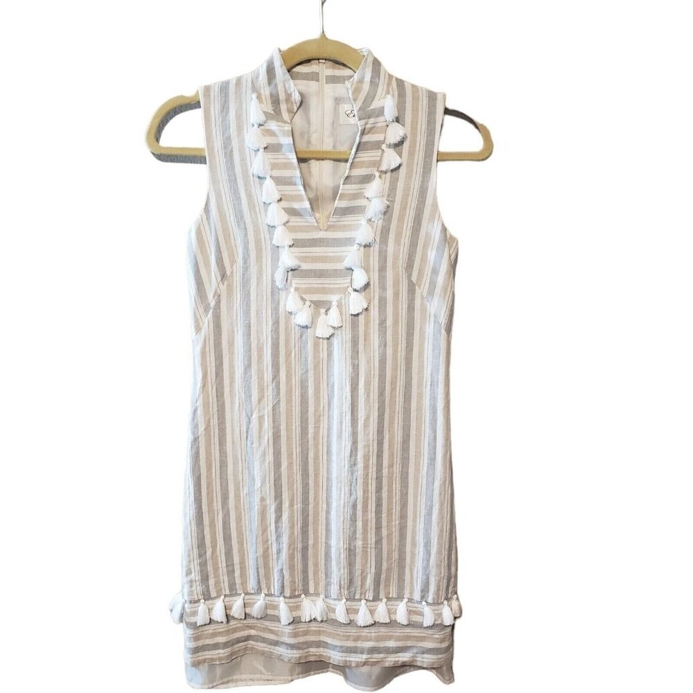 Striped Sleeveless Linen Blend Dress With Tassel Details By Eliza J‎ Size 0